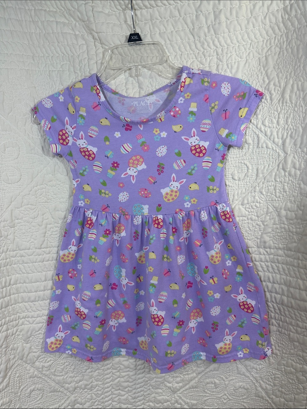 The Children's Place Purple Bunny & Egg Print Casual Dress Size S (5-6)